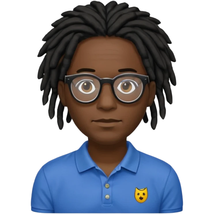 Man, black skin, Dreads blakc hair, polo shirt and glasses emoji