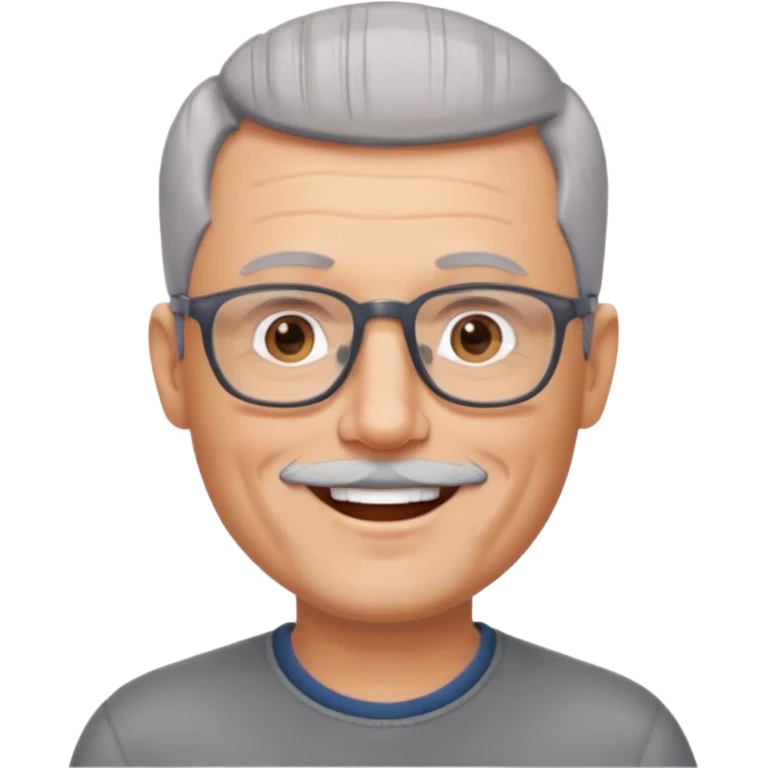 54 year old man, short shaved grey hair, full short, shaved beard stubble, glasses emoji