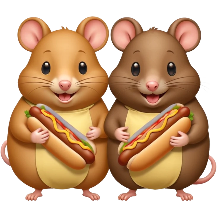 two chubby cartoon rats sharing a hot dog with mayonnaise emoji