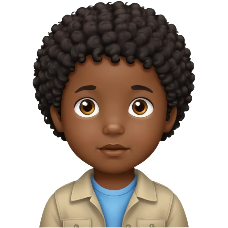 toddler boy face, African eyes, dark skin, black curly hair emoji