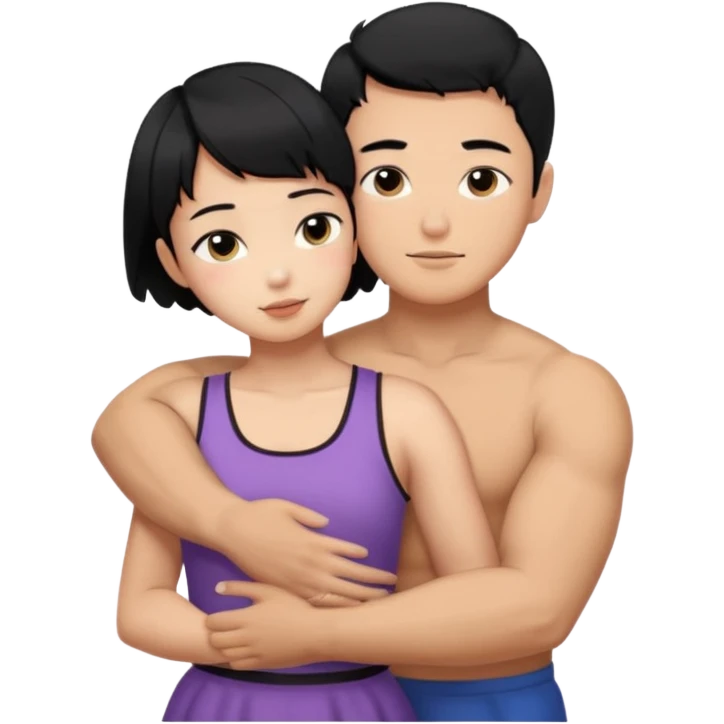 buff korean Man black hair hugging girl with black pixie cut  emoji