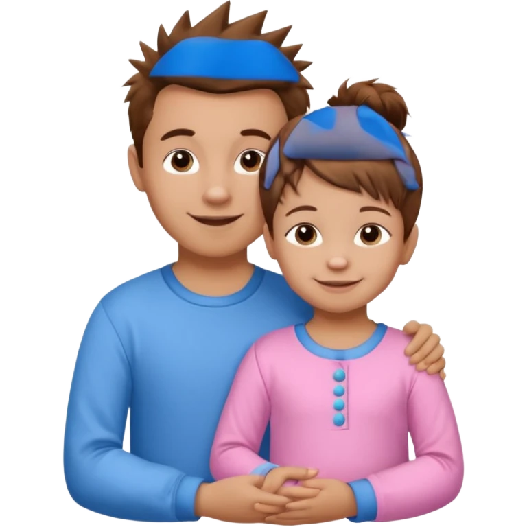 Try another - a smaller toddler girl with brown hair with her hair up, wearing pink pajamas and a bigger 4 year old boy with spikey brown hair, wearing blue pajamas. Both light skin and smiling.  emoji