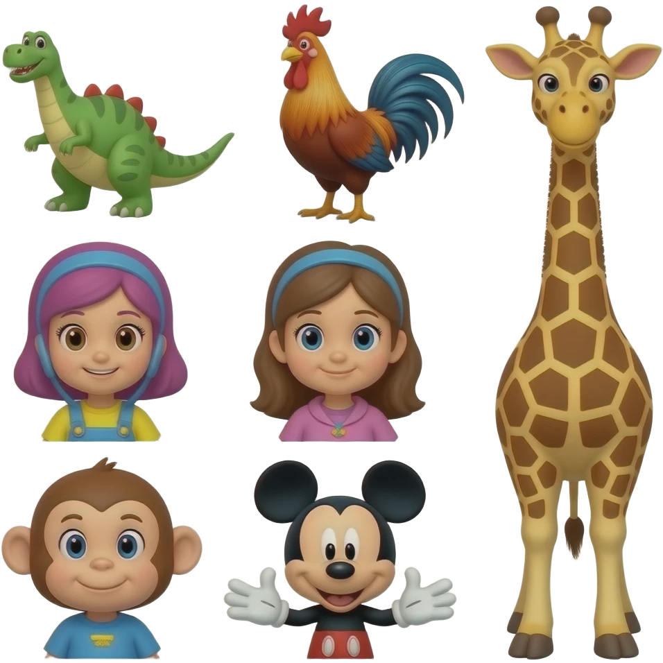 dinossauro galo pocoyo deema ioiô molly jimmy macaco mickey mouse girafa emoji