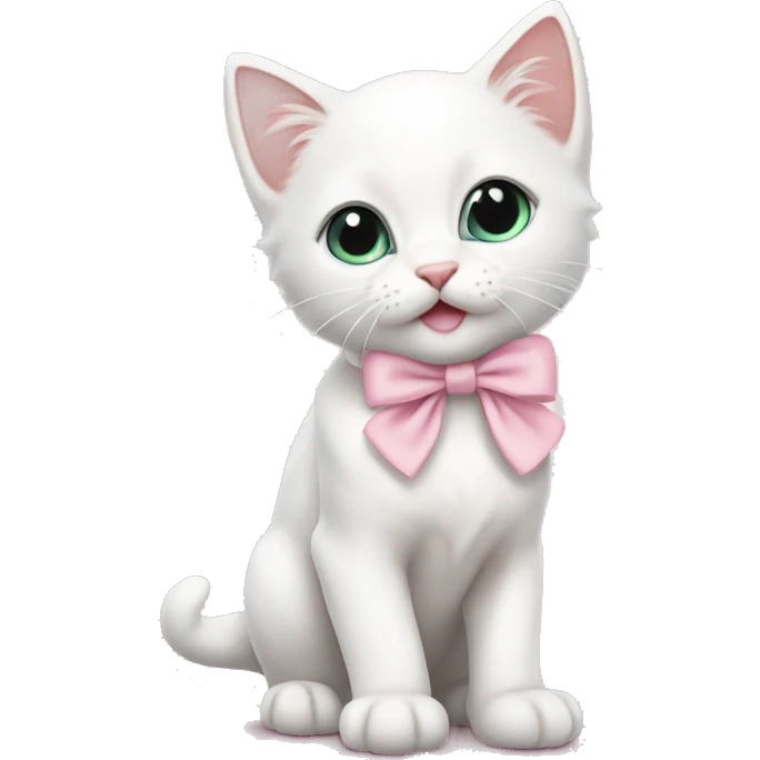 Cute White kitten with light pink bow emoji