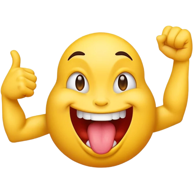 Emoji face sticking tongue out and flexing arm emoji
