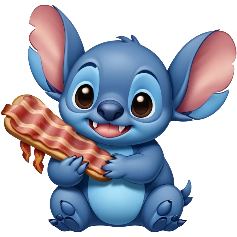 Stitch character holding a bacon strip emoji