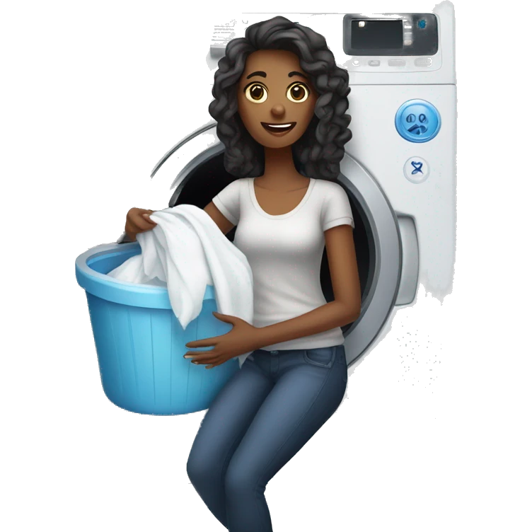 a woman in her 30s doing laundry in front of a washing machine emoji