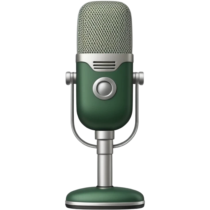 dark green radio microphone with light beige details, no silver accents, front view, Apple emoji style, no text emoji