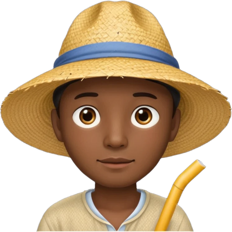 Chinese guy stereotype with straw hat and little eyes emoji