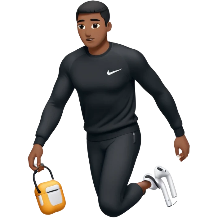 un emoji (qui ressemble à un vrai emoji téléphone)de quelqu'un qui tombe (homme noir pull Nike)il a des airpods.Il tombe vers l'avant  emoji