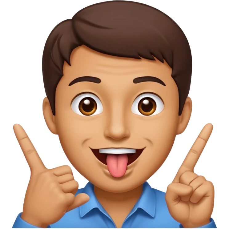 Man making v shape with fingers and tongue sticking out of mouth emoji