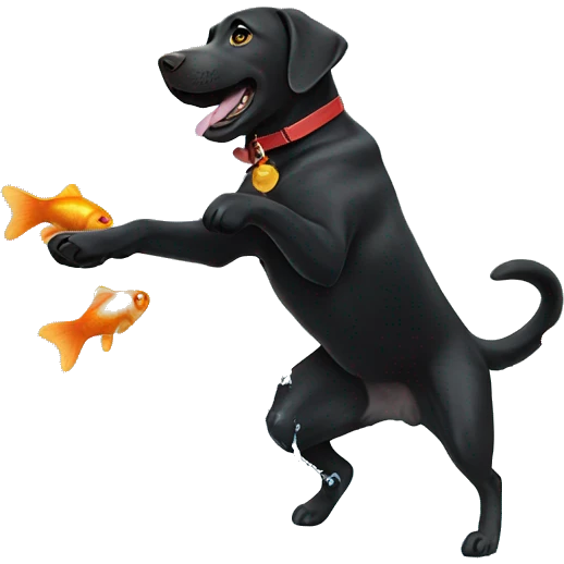 Black Labrador dancing on water eating goldfish crackers emoji