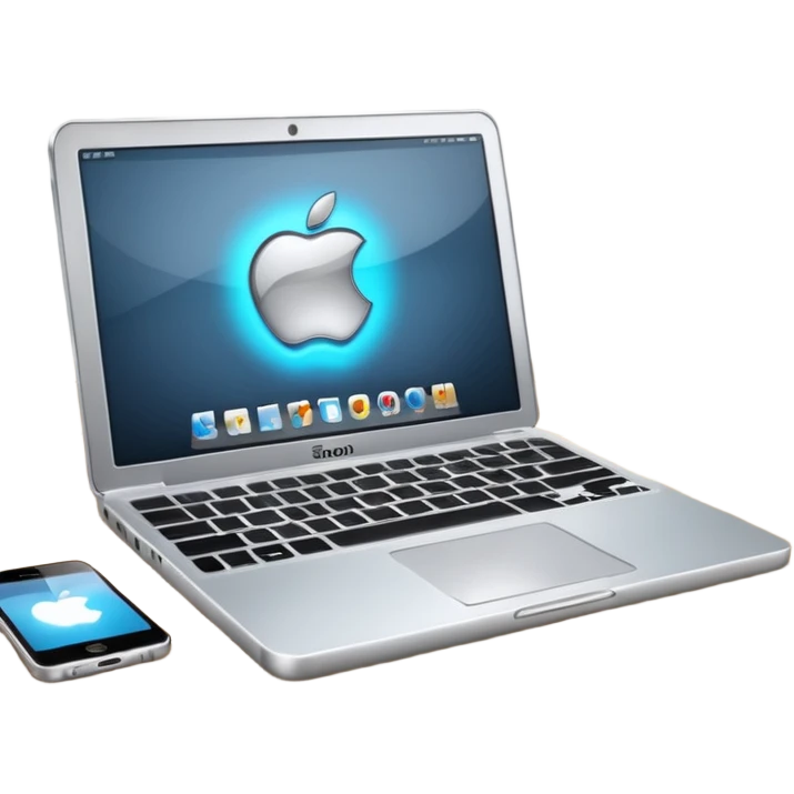 Modern silver laptop glowing on desk emoji