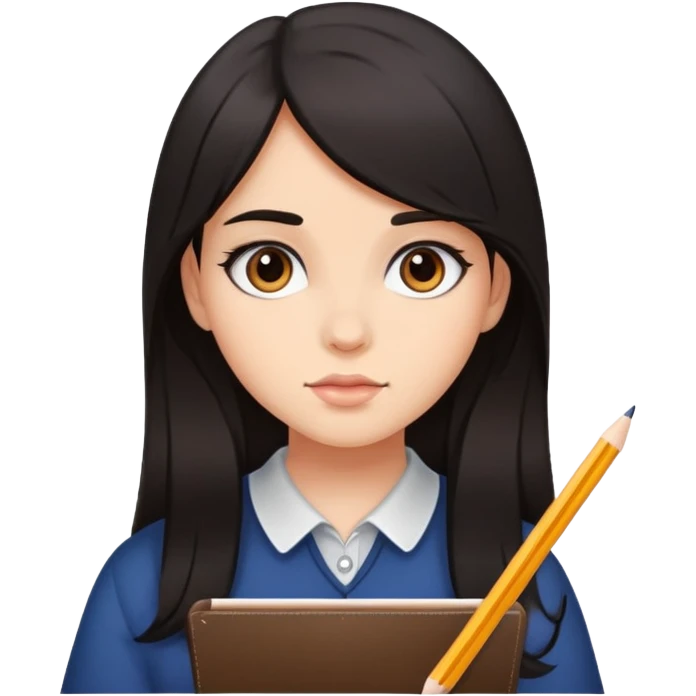 A girl with dark hair drawing emoji