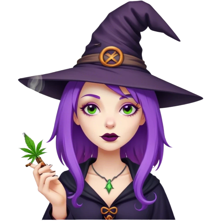Female smoking weed (purple hair) witch emoji