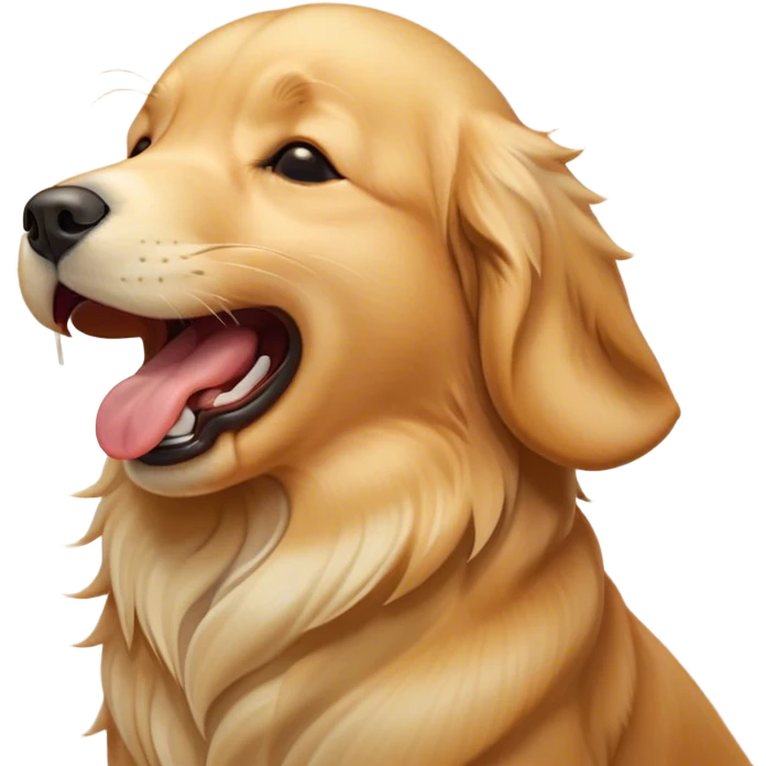 Cinematic Cute Yawning Golden Retriever Portrait Emoji, Head tilted slightly with a dramatic, wide-open yawn, revealing a silky golden coat with a subtle shimmer, floppy ears slightly drooping, round brown eyes barely open in drowsy contentment, Simplified yet irresistibly adorable features, highly detailed, glowing with a soft, cozy glow, high shine, relaxed yet expressive, stylized with a touch of whimsy, bright and endearing, soft glowing outline, capturing the essence of a sleepy yet affectionate companion, so drowsy it feels like it could stretch out of the screen and curl up for a nap! emoji