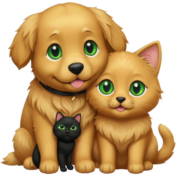 golden retriever and black cat with green eyes as couple emoji