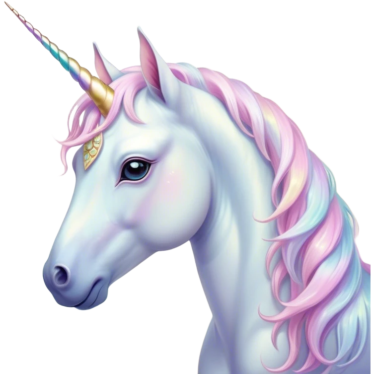 Beautiful and Majestic Unicorn Pony Portrait Emoji, Head and body radiating gentle magic with a soft pastel color, a delicately sparkling horn and eyes gently closed in peaceful wonder, Simplified yet exquisitely endearing features, highly detailed, glowing with a soft, ethereal light, high shine, serene and utterly majestic, stylized with an air of fairy-tale regality, soft glowing outline, capturing the essence of a beautiful and majestic unicorn pony that embodies the enchanting spirit of a dream! emoji