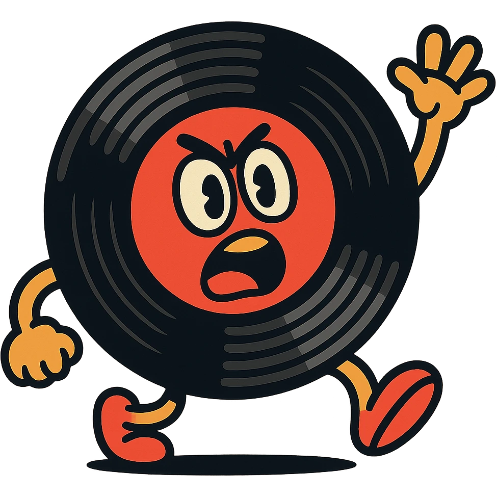 red and black vinyl record, vibrant cartoon style, expressive details emoji