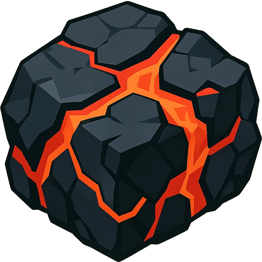 a chunk of black volcanic rock with molten lava veins, stylized, no background emoji
