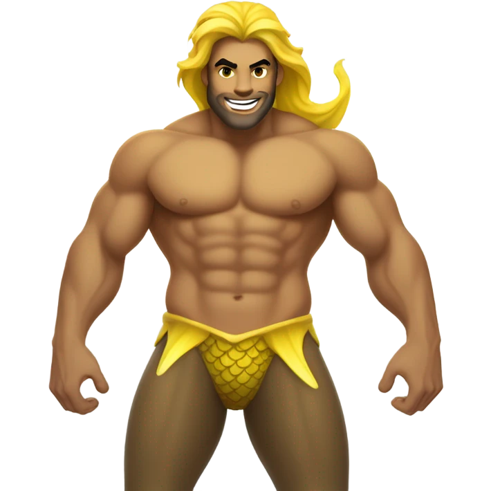 Tan muscular merman with yellow mermaid tail and dark hair emoji