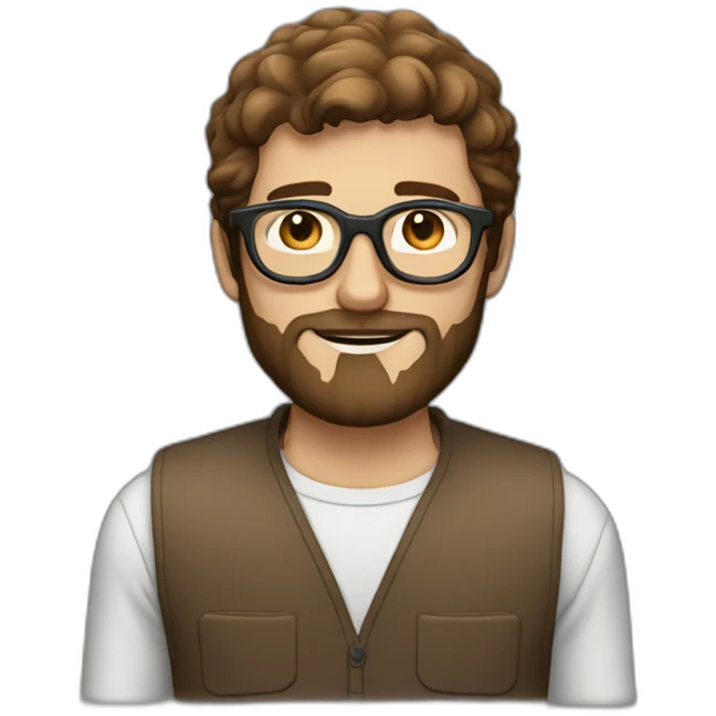 guy with transparent round glasses brown hair and eyes and beard emoji