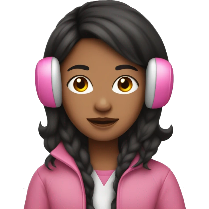 Long black hair brown skin Girl with pink earmuffs and pink coat on  emoji