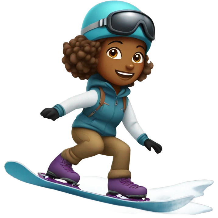 Brown girl snowboarding on hill emoji