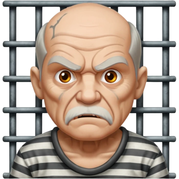 angry tattooed old male prisoner with prison cell bg emoji