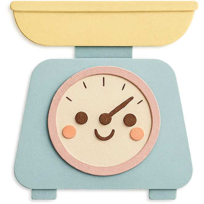 cute coffee scale with kawaii smiling face, soft pastel colors, full body, hand-drawn paper craft style emoji