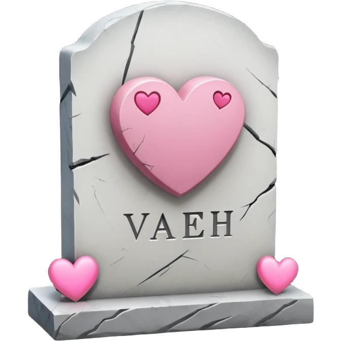 Headstone that says vaeh with pink hearts emoji