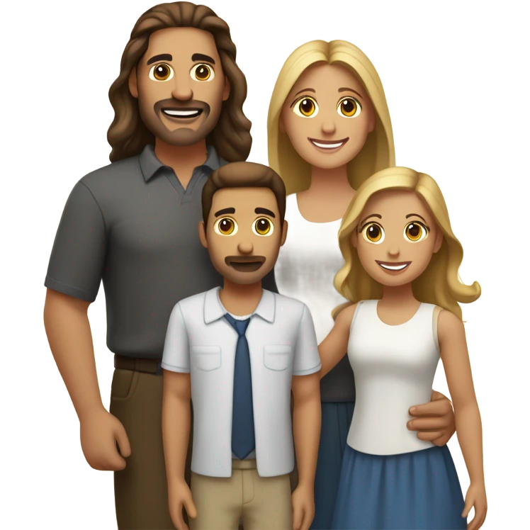 Puerto rican beard short brown hair  husband with blond long hair wife and brown long hair daughter Family  emoji