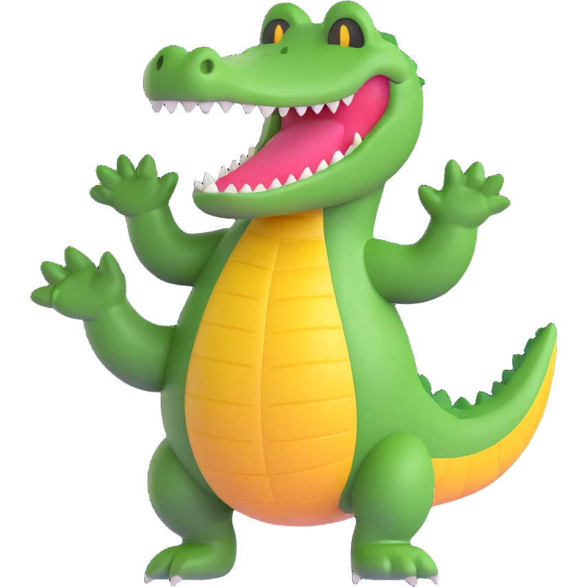 3D emoji of a crocodile waving its hand emoji