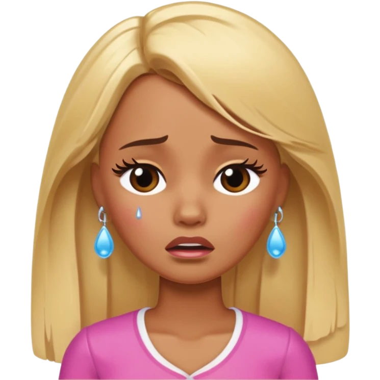 Sad brown skin blonde barbie crying with tears  emoji
