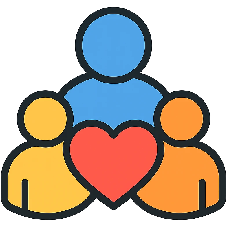 living fellowship, stylized group with heart or shared symbol, togetherness, friendly and inviting, clean and modern emoji