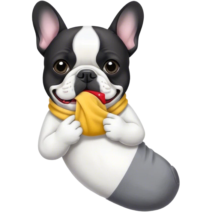 Black and white frenchie eating a sock  emoji