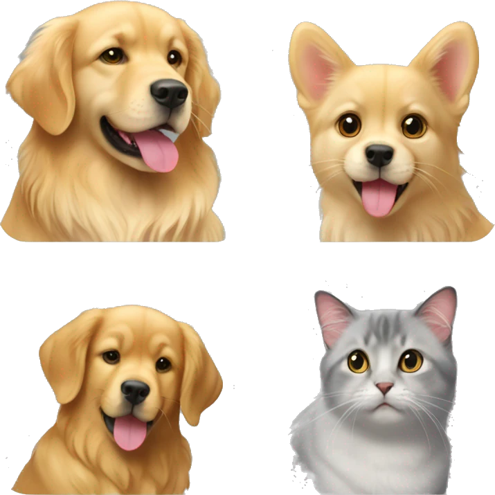 Write golden retriever and 2 golden chinchilla cats emoji