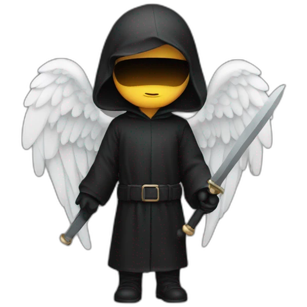 angel in black clothes with hidden face and holding asword emoji