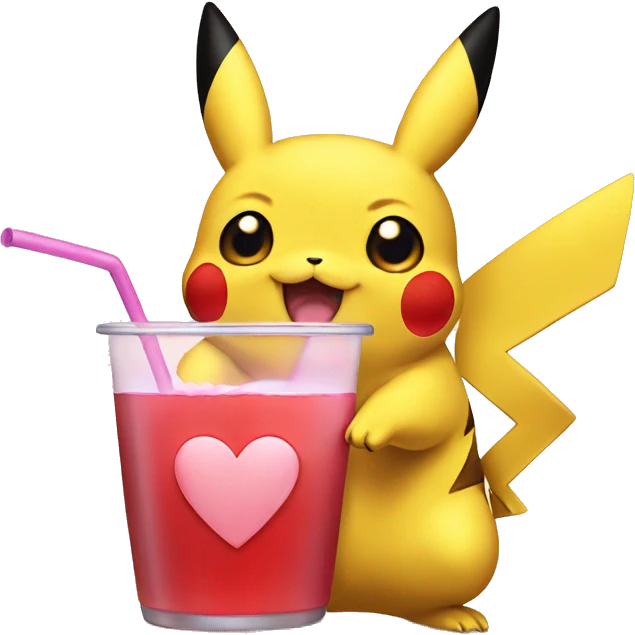 Pikachu drinking with heart eyes emoji