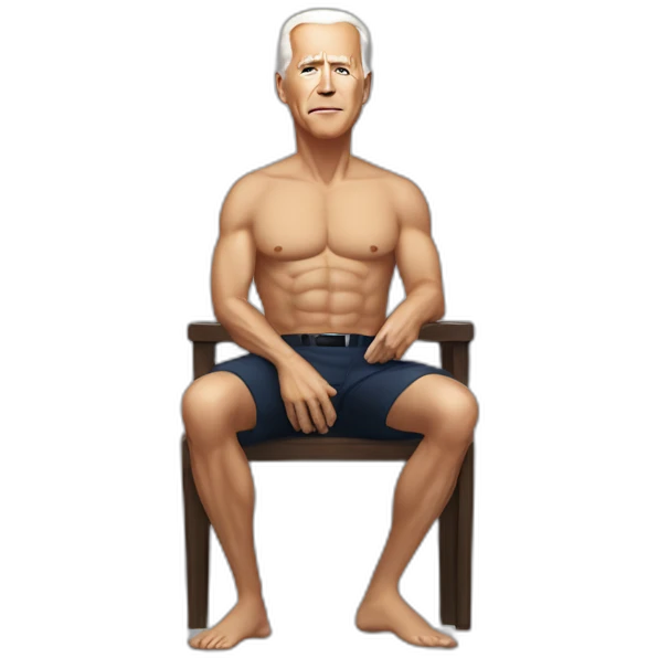 joe biden wearing a skirt and no shirt sitting acting out that scene from basic instinct sitting facing forward legs apart(full body, ios17) emoji