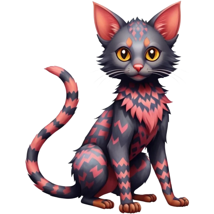 Colorful exotic Fantasy-Lykoi-Fakémon-Lykoi-feline-hybrid (full body) emoji