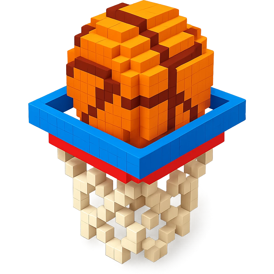 Voxel-style basketball in a net, no background, variation 3. emoji