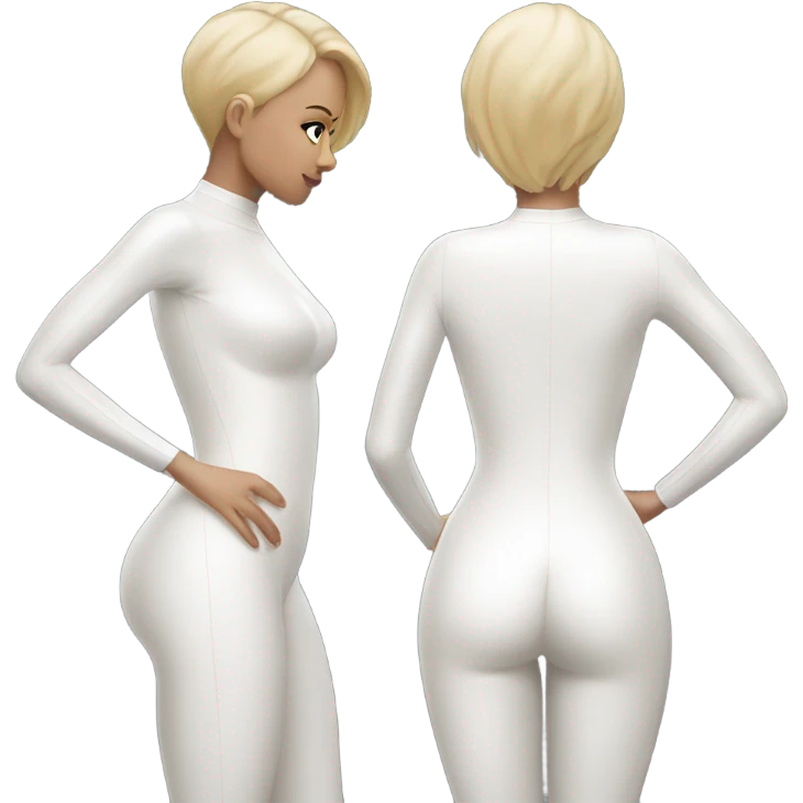 full woman white latex bodysuit front and back emoji