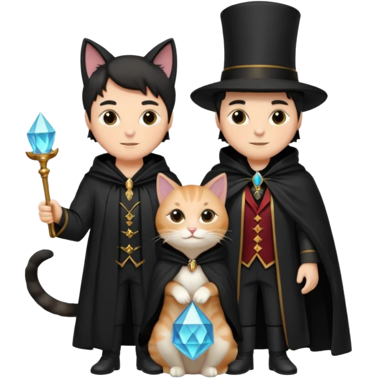 magician couple and their pet cat emoji