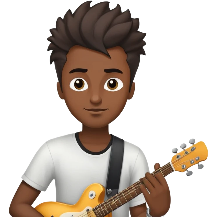 Musician's face and torso, confident smirk, half-closed eyes looking up, eyebrows showing confidence, rockstar hairstyle, no guitar, expression shows he's thinking about future success emoji