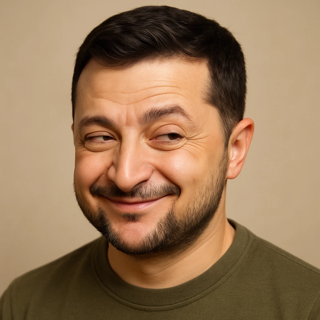 photorealistic emoji style portrait of Vladimir Zelensky with a very sly expression emoji