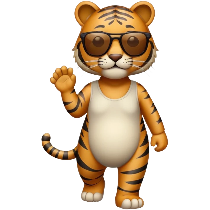 anthropomorphised tiger in casual dress wearing sunglasses walking upright emoji
