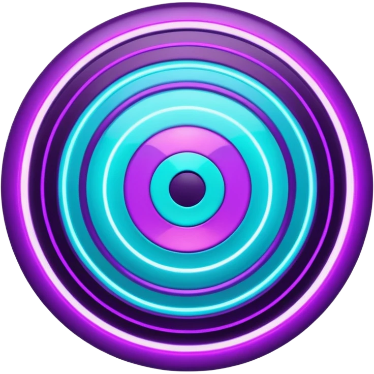 Futuristic glowing bullseye target emoji, neon purple and cyan holographic glow, dark background, digital tech style, abstract sparkles, no face. emoji
