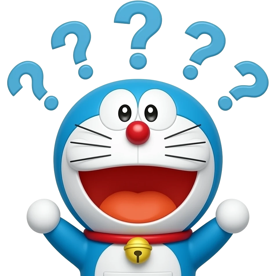 Doraemon looking with questionmarks emoji