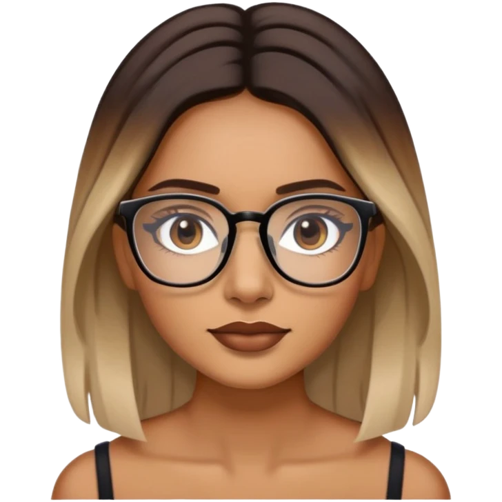Woman with dark roots  balayaged lengths and squared thin glasses emoji